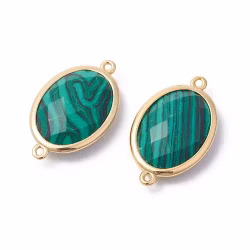 Gold-colored connector malachite, 1 pc.