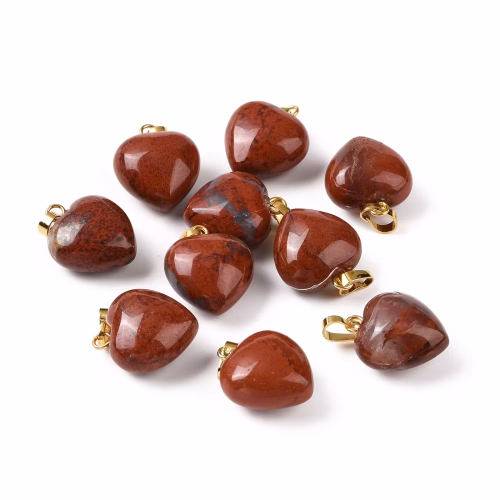 Guldfärgat hänge hjärta röd jaspis, 1 st