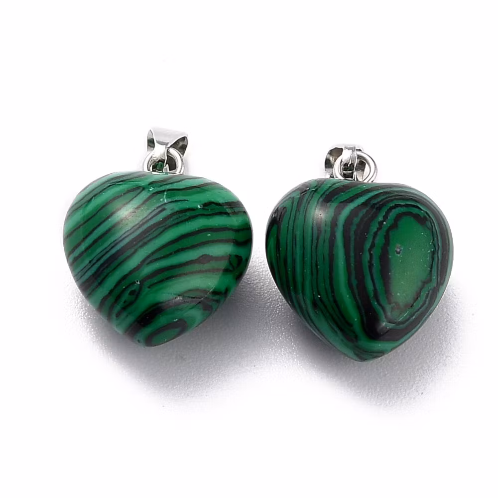 Antikfärgat hänge hjärta malakit, 1 st