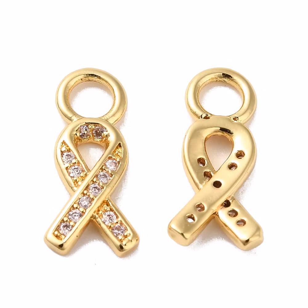 Guldfärgad berlock cubic zirconia liten rosa bandet, 1 st