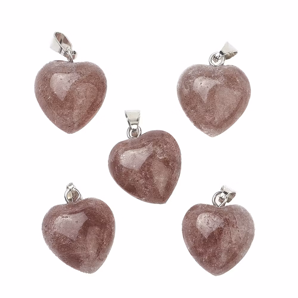 Antikfärgat hänge hjärta jordgubbskvarts, 1 st