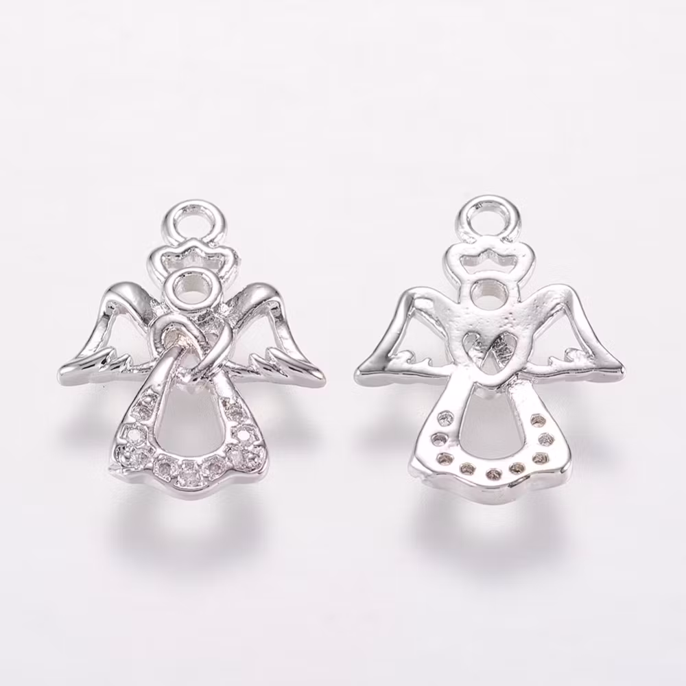 Antikfärgad berlock liten ängel med cubic zirconia, 1 st