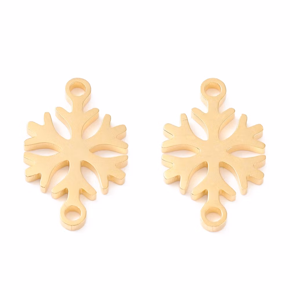 Guldfärgat rostfritt stål connector snöflinga med PVD plätering, 1 st