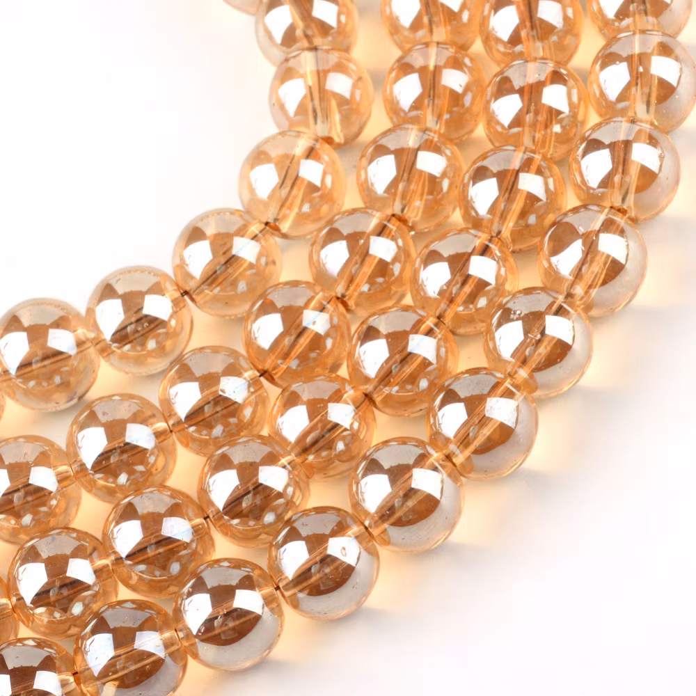 Runda glaspärlor 8 mm guld, 1 sträng