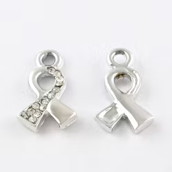 Antikfärgade berlocker rosa bandet med strass, 10 st