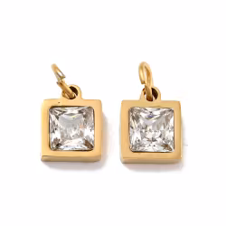 Guldfärgat rostfritt stål hänge fyrkant med cubic zirconia med PVD plätering, 1 st