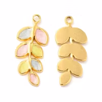 REA: Guldfärgat rostfritt stål hänge löv gul, rosa och blå, 1 st