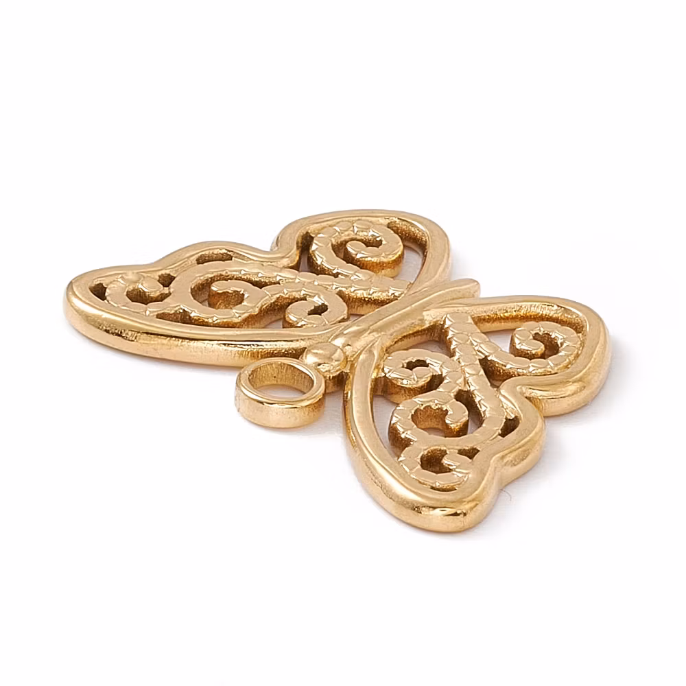 Guldfärgat rostfritt stål hänge fjäril med PVD plätering, 1 st