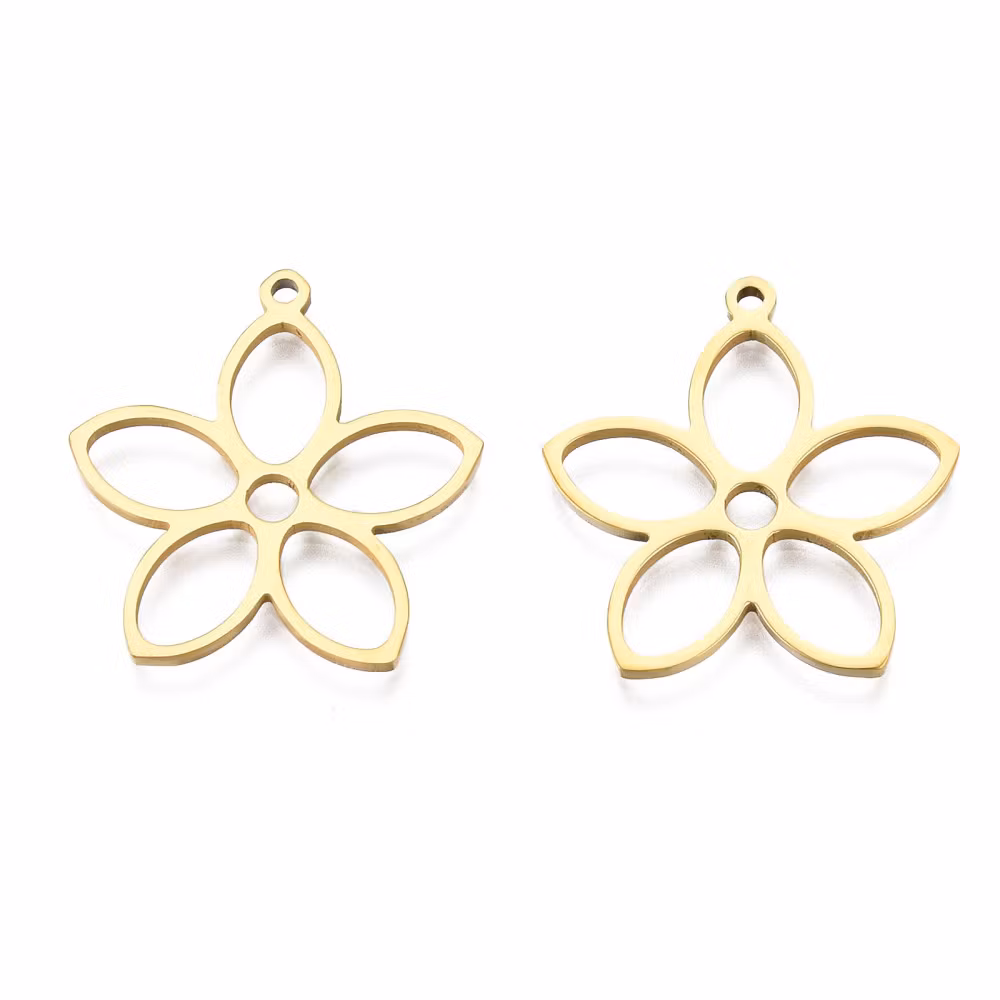 Guldfärgat rostfritt stål hänge enkel blomma med PVD plätering, 1 st