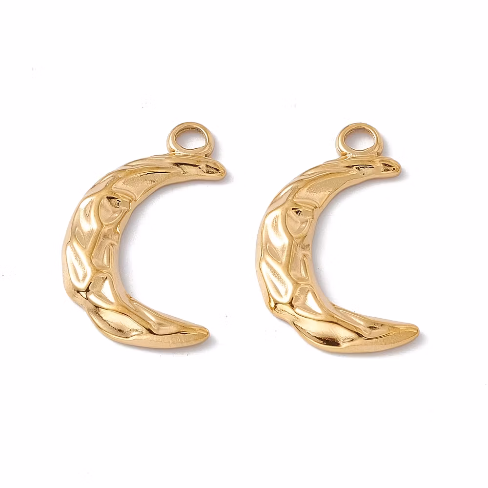 Guldfärgat rostfritt stål hänge måne med PVD plätering, 1 st