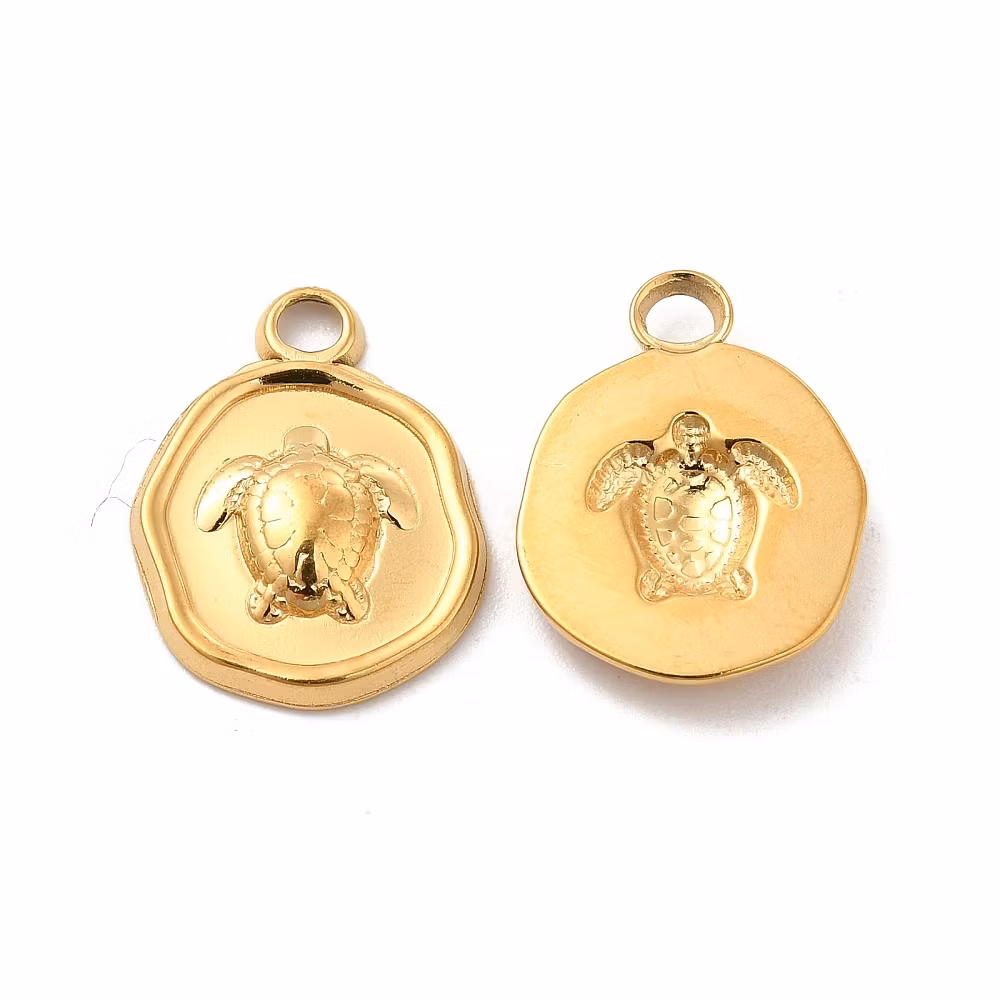 Guldfärgat rostfritt stål rund sköldpadda med PVD plätering, 1 st