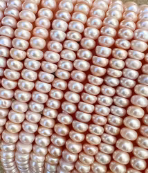 Sötvattenspärlor 4x8 mm rondeller aprikosa, 1 sträng