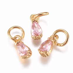 Guldfärgad berlock cubic zirconia droppe ljusrosa, 1 st