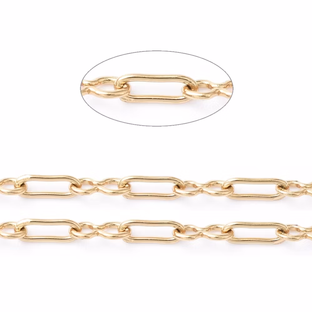 Guldfärgat rostfritt stål kedja rektangel med PVD plätering, 1 m