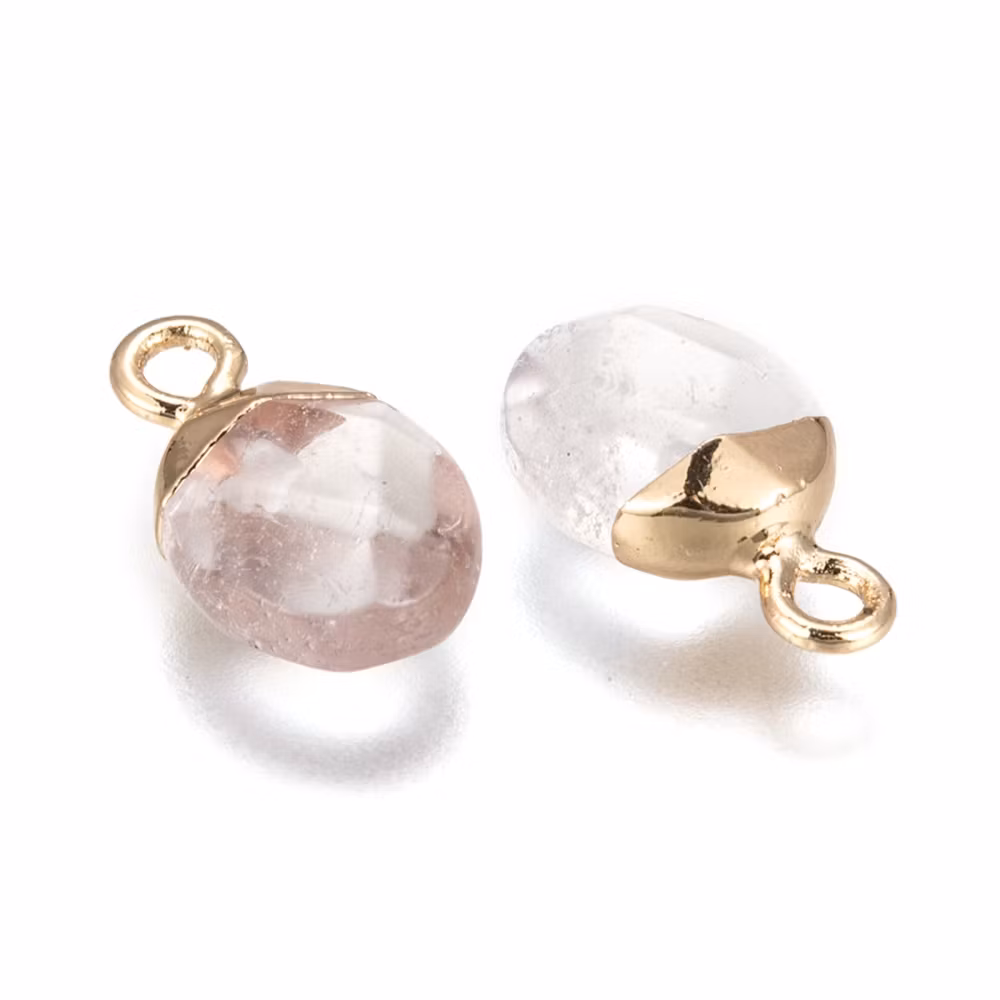 Guldfärgad oval berlock bergkristall, 1 st