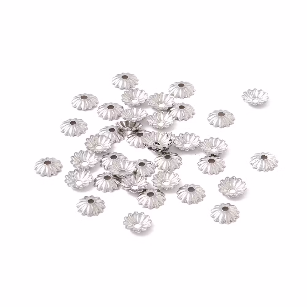 Kirurgiskt stål pärlhattar räfflade 6 mm, 10 st