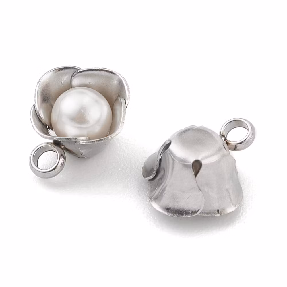 Rostfritt stål berlock blomma och pärla, 1 st