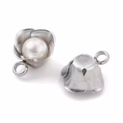 Rostfritt stål berlock blomma och pärla, 1 st