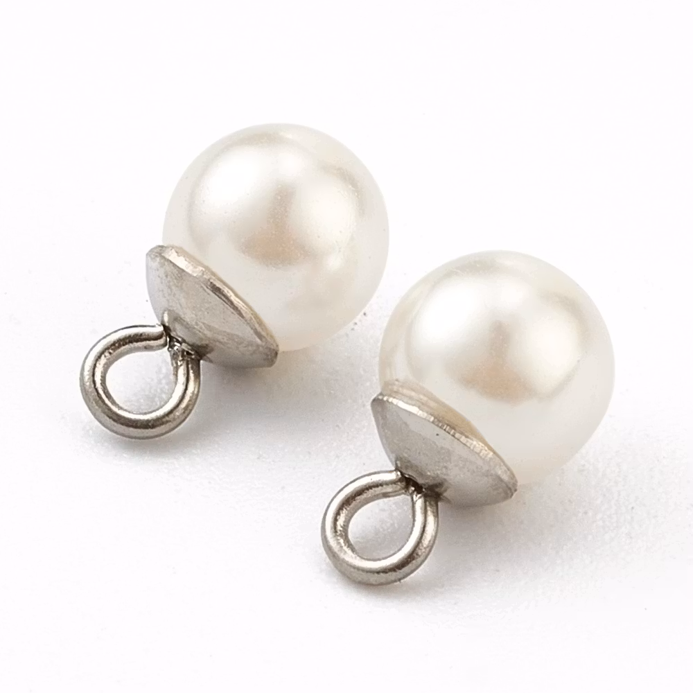 Rostfritt stål berlock rund med pärla 6 mm, 1 st