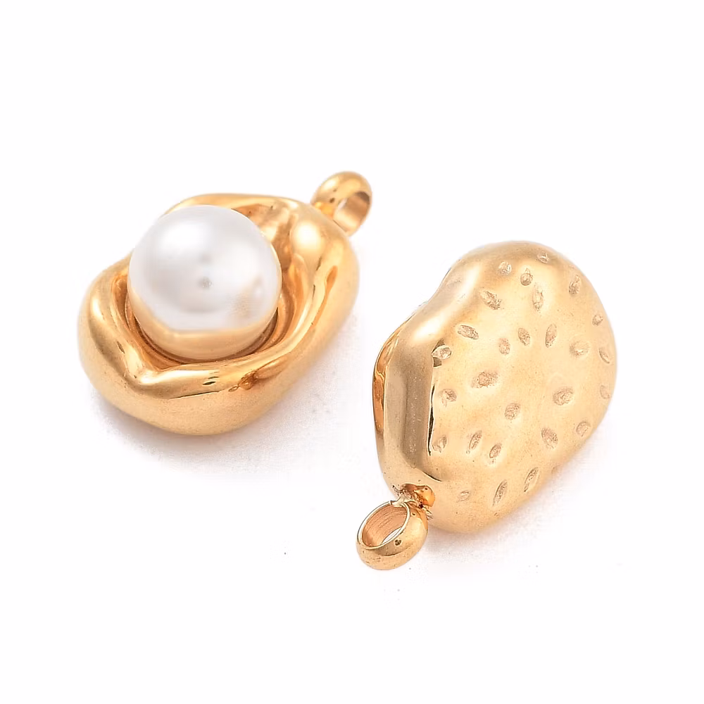 Guldfärgat rostfritt stål hänge pärla med PVD plätering, 1 st