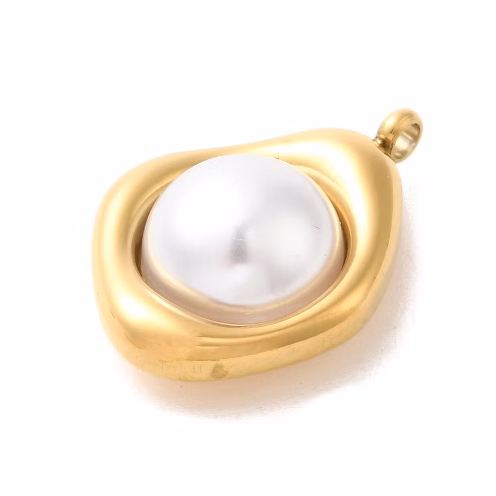 Guldfärgat rostfritt stål stort hänge pärla med PVD plätering, 1 st