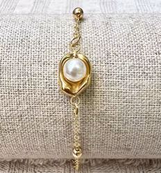 Guldfärgat rostfritt stål armbandslänk med kulor med PVD plätering, 1 st