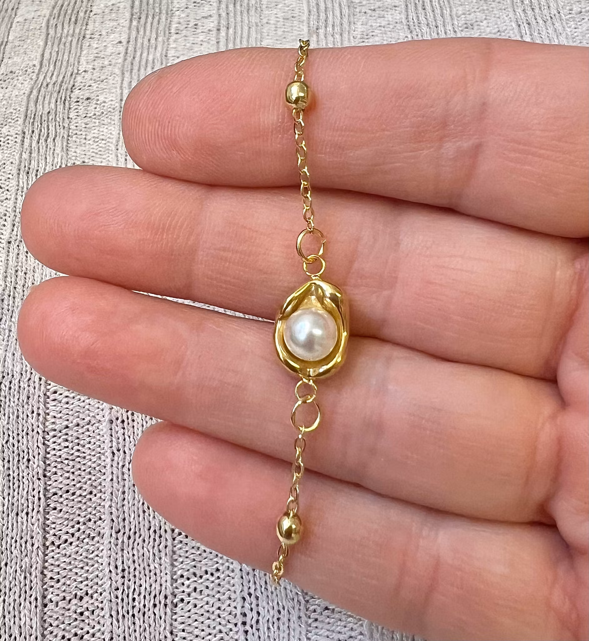 Guldfärgat rostfritt stål armbandslänk med kulor med PVD plätering, 1 st