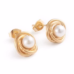 Örhänge blomma och pärla guld stål, 1 par