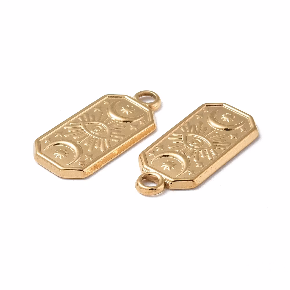 Guldfärgat rostfritt stål hänge moon & eye med PVD plätering, 1 st