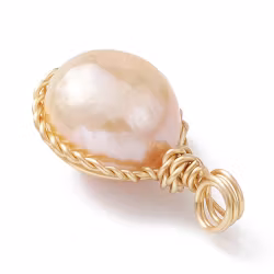 REA: Guldfärgat hänge sötvattenspärla aprikos 2:a sort, 1 st