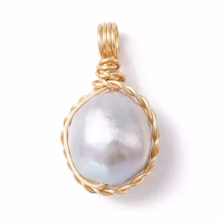 REA: Guldfärgat hänge sötvattenspärla grå 2:a sort, 1 st
