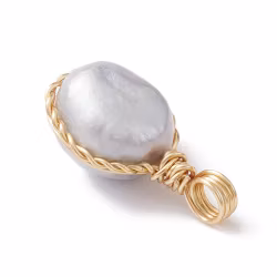 REA: Guldfärgat hänge sötvattenspärla grå 2:a sort, 1 st