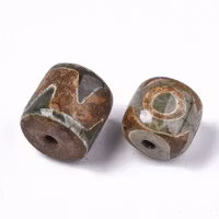 Tibetansk DZI bumling cylinder grönmelerad, 1 st