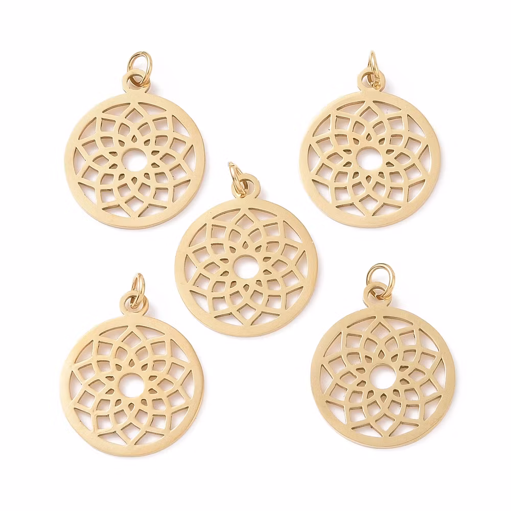 Guldfärgat rostfritt stål hänge Sahasrara med PVD plätering, 1 st