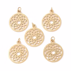 Guldfärgat rostfritt stål hänge Sahasrara med PVD plätering, 1 st