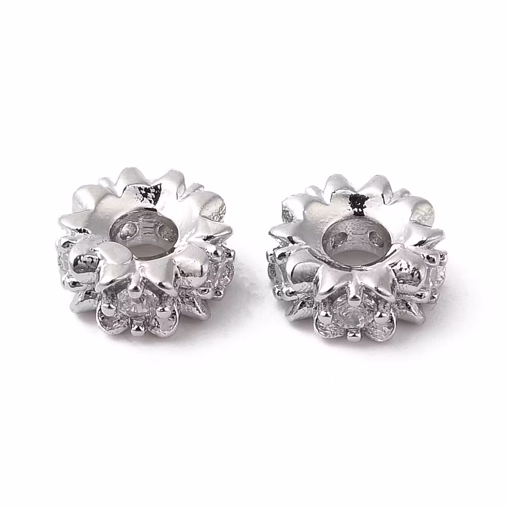 Antikfärgad strassrondell blommor med cubic zirconia, 1 st