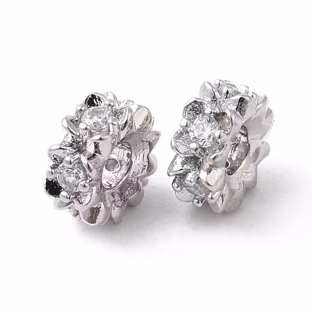 Antikfärgad strassrondell blommor med cubic zirconia, 1 st