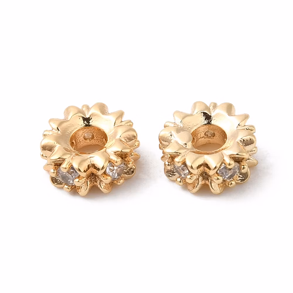 Guldfärgad strassrondell blommor med cubic zirconia, 1 st