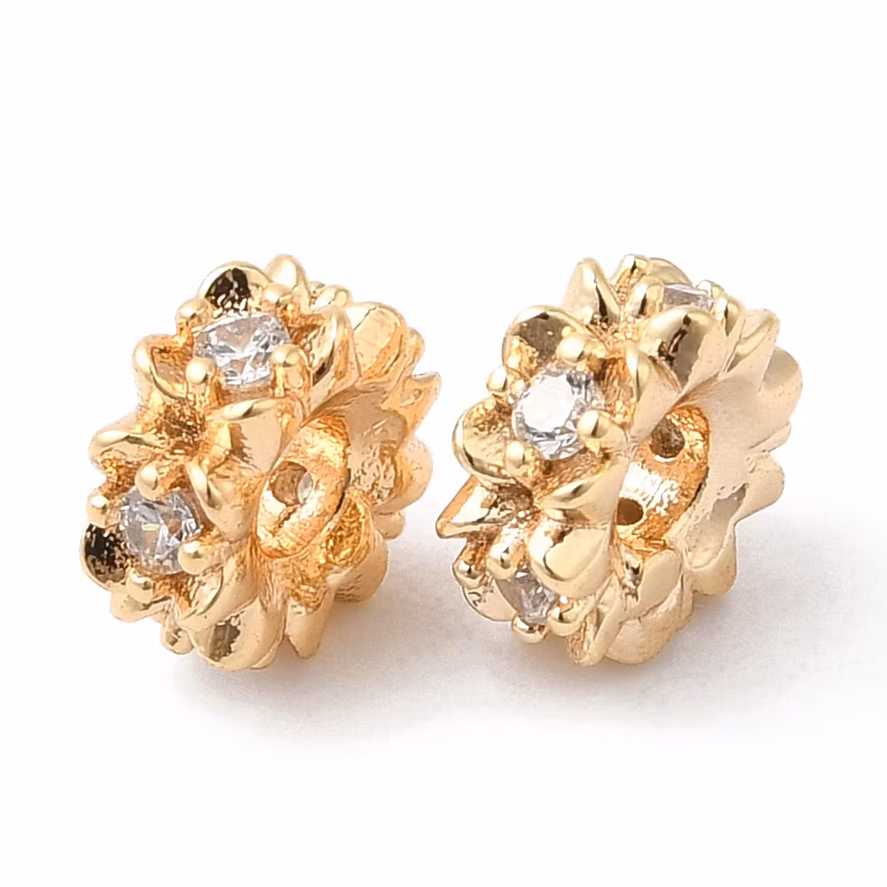 Guldfärgad strassrondell blommor med cubic zirconia, 1 st