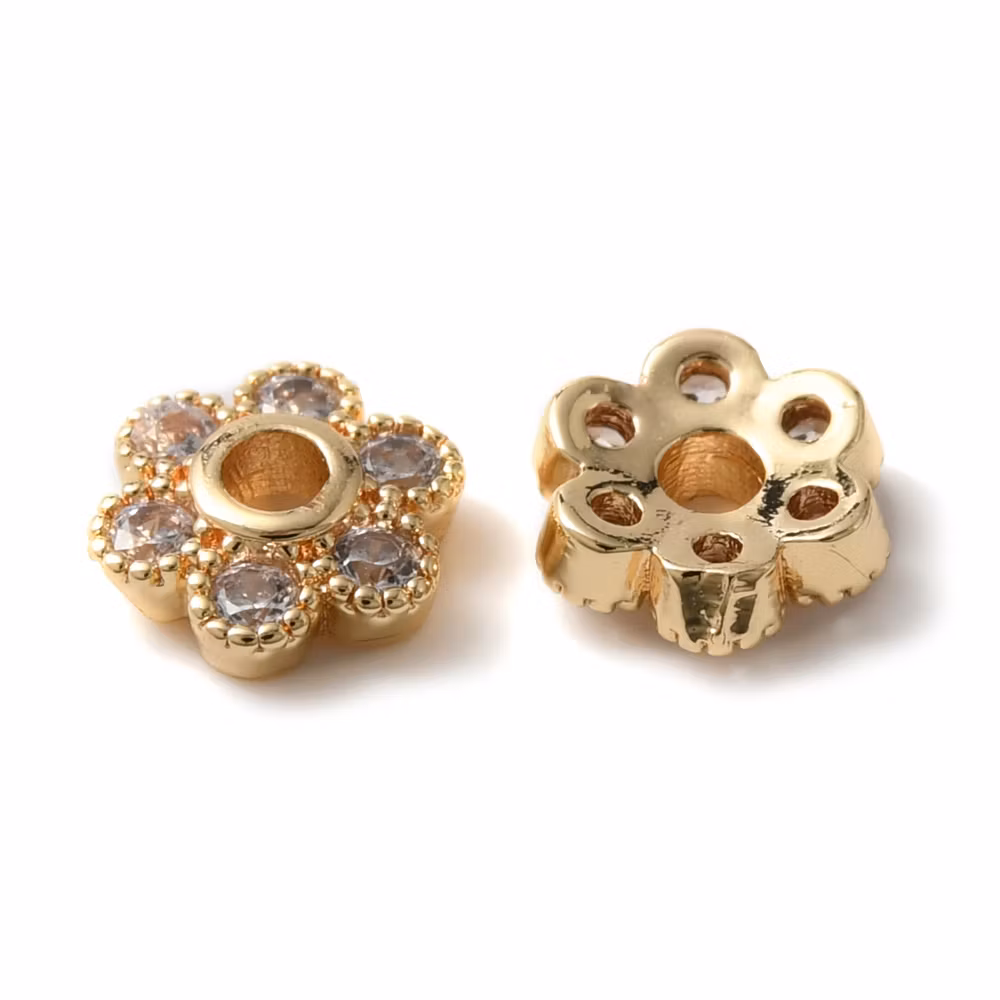 Guldfärgad pärlhatt liten 6 mm med cubic zirconia, 1 st