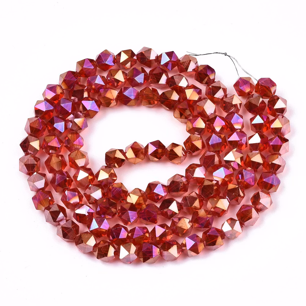 Facetterade glaspärlor röda AB 6 mm, 1 sträng
