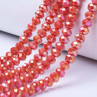 Facetterade abacus 8x6 mm röda glittriga, 1 sträng