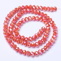 Facetterade abacus 8x6 mm röda glittriga, 1 sträng