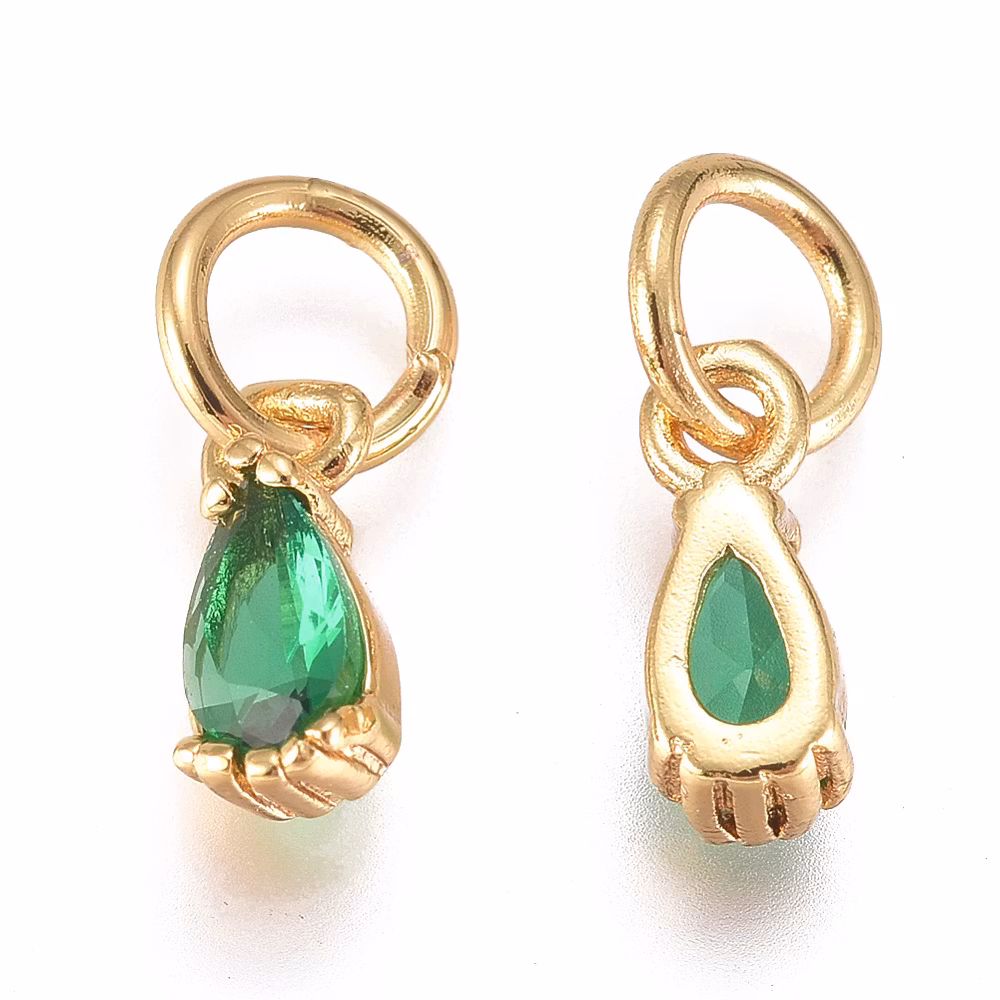 Guldfärgad berlock cubic zirconia droppe grön, 1 st