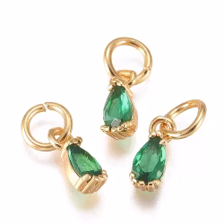 Guldfärgad berlock cubic zirconia droppe grön, 1 st