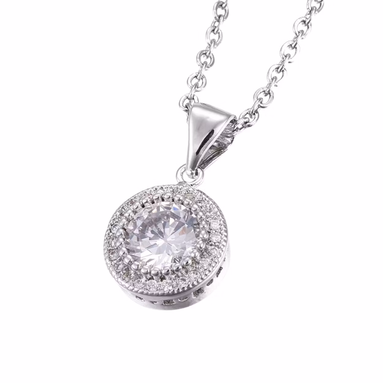 Rostfritt stål halsband rund strass