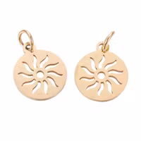 Guldfärgat rostfritt berlock rund med sol och PVD plätering, 1 st