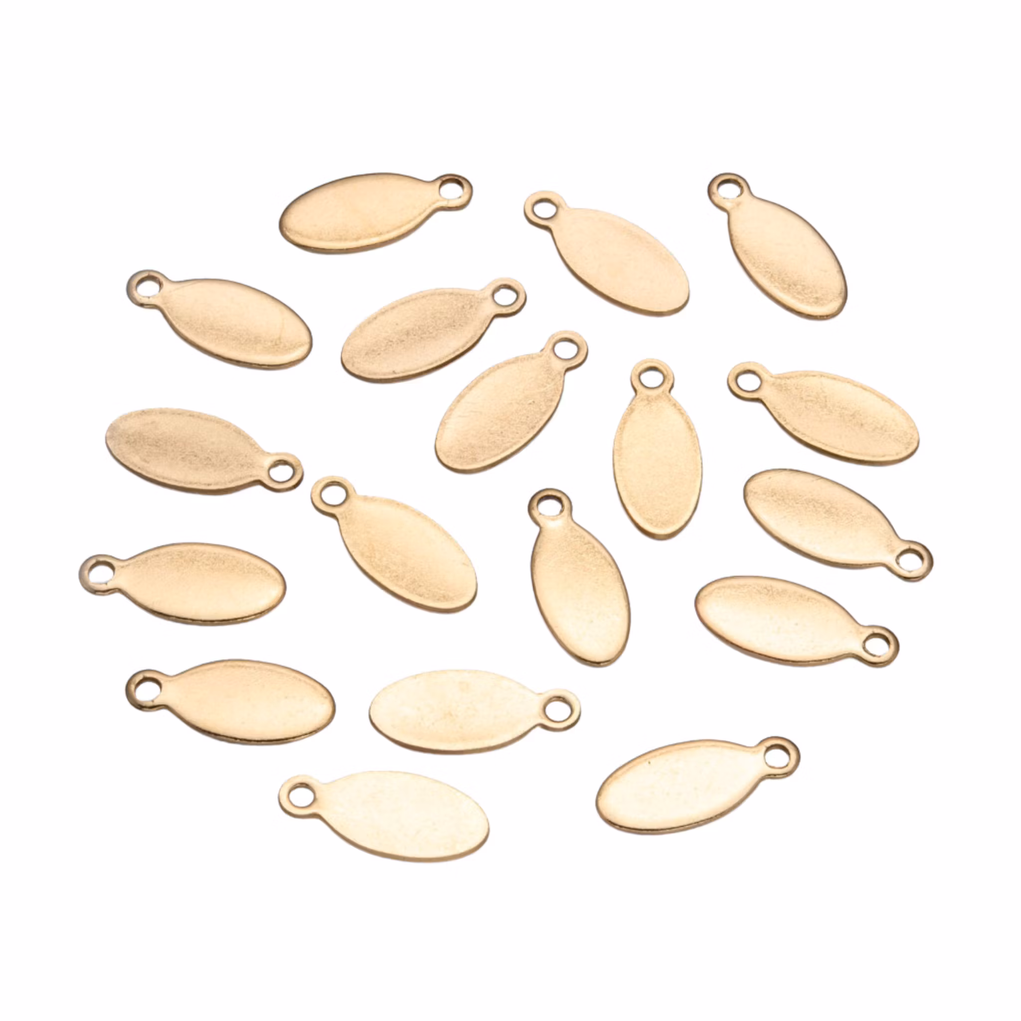 Guldfärgat rostfritt stål ovala tags med PVD plätering, 10 st