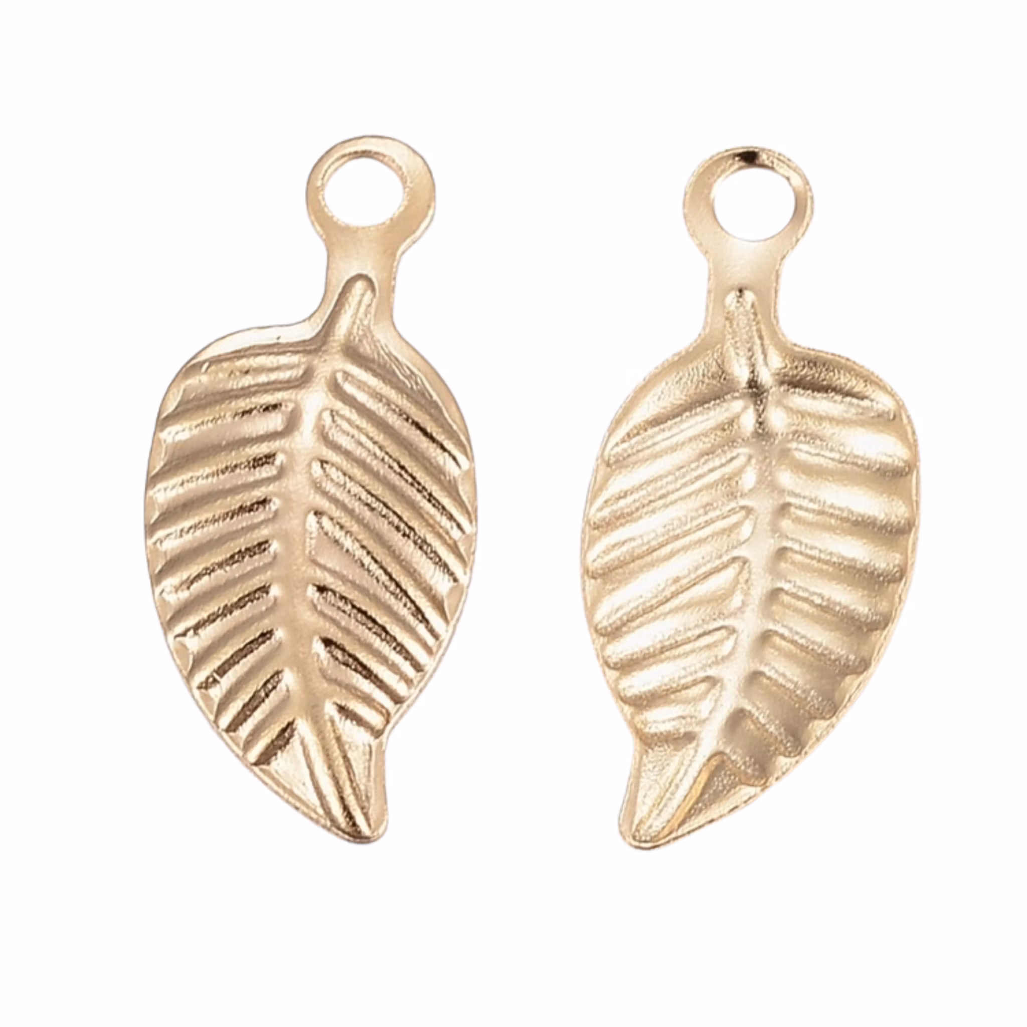 Guldfärgat rostfritt stål berlocker små löv, 10 st