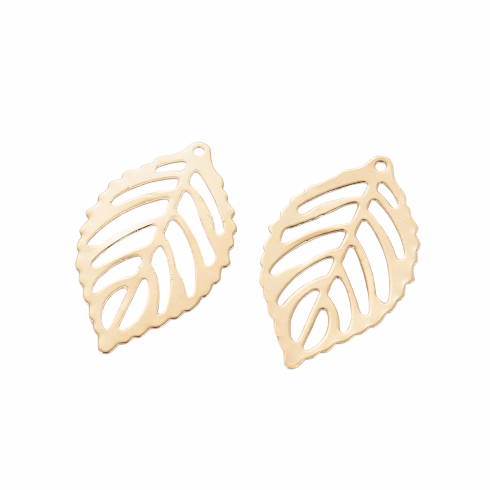 Guldfärgat rostfritt stål berlock löv, 10 st